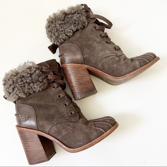 UGG Jaxon Suede Shearling Heeled Boots - Picture 2 of 14